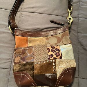 Coach Leather & Suede Patchwork Shoulder Bag